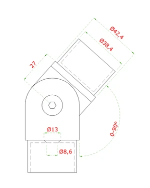 Spojka nastaviteľná s kĺbom na trubku ø 42.4 mm so skrutkou M8 na upevnenie na trubku, brúsená nerez K320  /AISI304 - slide 2