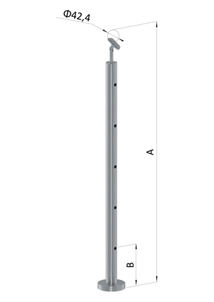 nerezový stĺp, vrchné kotvenie, 5 dierový koncový, vrch nastaviteľný (ø 42.4x2mm), leštená nerez /AISI304 - slide 0