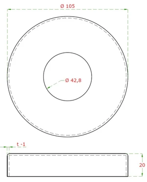 kryt príruby (ø 105/20mm) na trubku ø 42.4mm (otvor ø 42,8mm), brúsená nerez K320 /AISI304 - slide 1