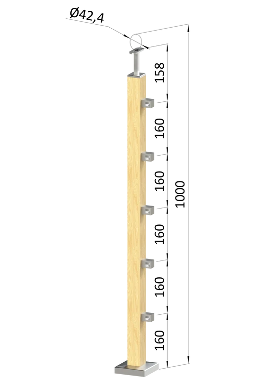 drevený stĺp, vrchné kotvenie, 5 radový, priechodný, vrch pevný (40x40mm), materiál: buk, brúsený povrch s náterom BORI (bezfarebný)