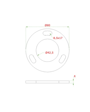 kotviaca platňa (ø80x4mm) na trubku ø 42.4mm (otvor ø42.5mm), bez povrchovej úpravy/AISI304 - slide 1