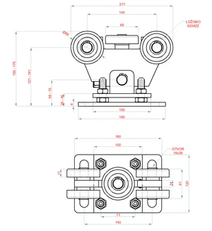 samonosný systém 80x80x5mm posuvnej brány do 300kg/5m otvor (W39/80Fe 6m čierny profil, 2x W35MR/N, 1x W36/80, 1x W37M, 1x W32/80) - slide 5