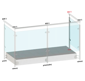 nerezový stĺp, bočné kotvenie, výplň: sklo, ľavý, vrch pevný (ø 42.4x2mm), brúsená nerez K320 /AISI316 - slide 1