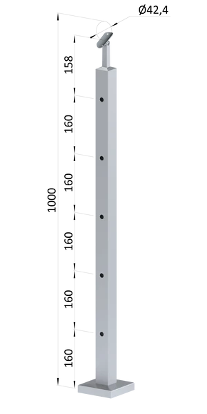 nerezový stĺp, vrchné kotvenie, 5 dierový koncový, vrch nastaviteľný (40x40mm), brúsená nerez K320 /AISI304 - slide 0