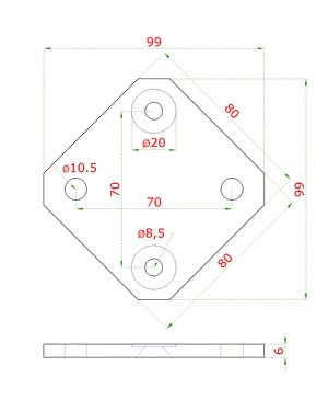 Platňa na bočné kotvenie stĺpu (80x80x6 mm) brúsená nerez K320 /AISI304 - slide 1