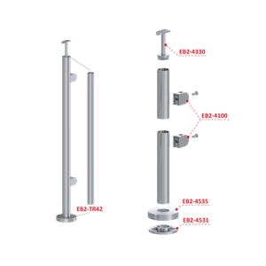 Nerezový sloup, vrchní kotvení, výplň: sklo, pravý, vrch pevný (ø 42,4x2 mm), broušená nerez K320 / AISI316 - slide 2