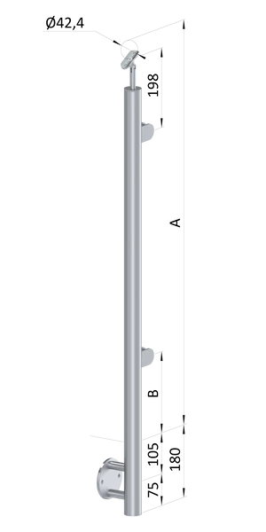 nerezový stĺp, bočné kotvenie, výplň: sklo, pravý, vrch nastaviteľný (ø 42.4x2mm), brúsená nerez K320 /AISI316 - slide 0