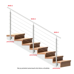 nerezový stĺp, bočné kotvenie, 6 radový priechodný, vnútorný, vrch nastaviteľný (ø 42.4x2mm), brúsená nerez K320 /AISI316 - slide 1