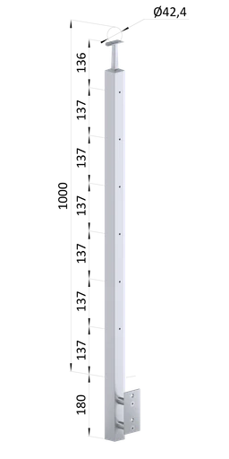 Nerezový sloup, boční kotvení, 6řadový M6, vnitřní