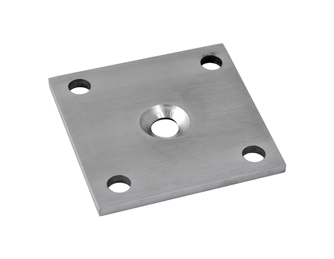 Kotevní deska (92x92x6 mm) na dřevěný sloup 40x40 mm, otvor ø 25 mm, broušená nerez K320 / AISI304