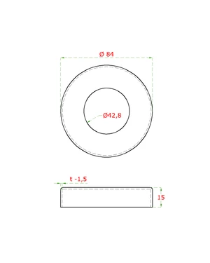Kryt příruby (ø 84x15 mm) na trubku ø 42,4 mm (otvor ø 42,8 mm), nerez broušená K320 / AISI304 - slide 1