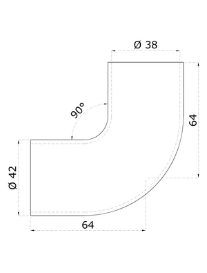 Spojovací oblouk s mezikusem (ø 42 mm), 90° , na dřevěné madlo EDB-S, broušená nerez K320 / AISI304 - slide 1