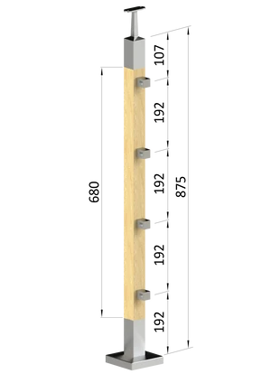 drevený stĺp, vrchné kotvenie, priechodný, 4 radový, vrch pevný (40x40mm), materiál: buk, brúsený povrch s náterom BORI (bezfarebný) - slide 0