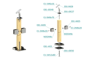 Dřevěný sloup, vrchní kotvení, výplň: sklo, průchozí, vrch nastavitelný (40x40 mm), materiál: buk, broušený povrch s nátěrem BORI (bezbarvý) - slide 1