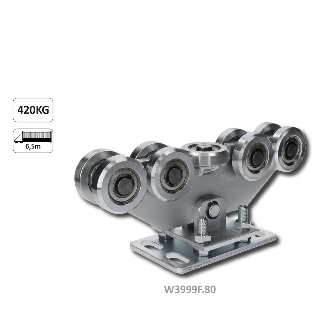 Vozík pro C-profil 80x80x5 mm výškově nastavitelný, 9x ocelové kolečko s ložiskem 6204ZZ, galvanické zinkování