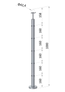 nerezový stĺp, vrchné kotvenie, 5 dierový rohový: 90°, vrch pevný (ø 42.4x2mm), leštená nerez /AISI304