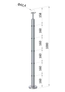 Nerezový sloup, vrchní kotvení, 5děrový rohový: 90°