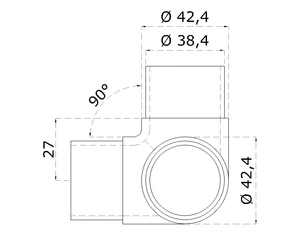 Spojka - přechod 90 ° na trubku ø 42.4mm, broušená nerez K320 / AISI304 - slide 1