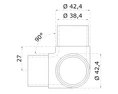 spojka - prechod 90° na trubku ø 42.4mm, brúsená nerez K320 /AISI304 - slide 1