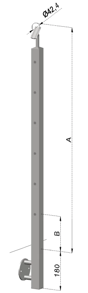 Nerezový sloup, boční kotvení, 6 děrový koncový, levý, vrch nastavitelný, (40x40 mm), broušená nerez K320 / AISI304 - slide 0