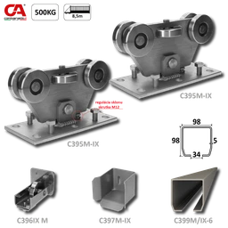 MEDIO INOX (98x98mm) nerezový samonosný systém pro posuvné brány do 500kg/otvor: 8,5m (C399M-IX 1x6m) nerezový profil, C395M/IX 2 ks, C397M-IX 1 ks, C396M-IX 1 ks), nerez AISI304 bez povrch. úpravy