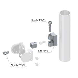 Nastaviteľný záves 0-90° k svorke skla / plechu na trubku ø 42.4mm (napr. EB1-AK05, EB1-0100), brúsená nerez K320 /AISI304 - slide 1