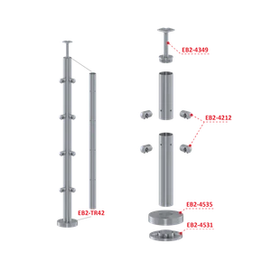 Nerezový sloup, vrchní kotvení, 4 řadový rohový: 90°, vrch pevný (ø42,4x2 mm), broušená nerez K320 / AISI316 - slide 2