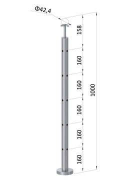 Nerezový stĺp, vrchné kotvenie, 5-dierový rohový: 90°