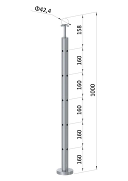 Nerezový sloup, vrchní kotvení, 5děrový rohový: 90°