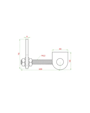 nerezový záves nastaviteľný M12 s kotviacou platňou, otváranie 180°, brrúsená nerez K320, AISI304 - slide 1