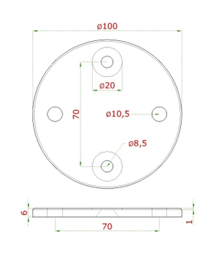 Úchyt na boční kotvení sloupu na jekl, (kotevní deska ø 100 /6mm), broušená nerez K320 /AISI304 - slide 4