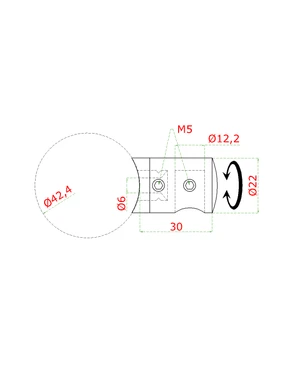 Držiak tyče ø 12mm (koncový-pravý) na trubku ø 42.4mm (30x22mm), leštená nerez /AISI304 - slide 1