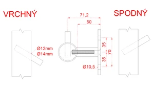 nerezový stĺp, bočné kotvenie, 6 dierový koncový, ľavý, vrch nastaviteľný (ø 42.4x2mm), brúsená nerez K320 /AISI304 - slide 4