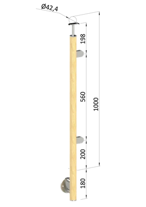 dřevěný sloup, boční kotvení, výplň: sklo, pravý, vrch pevný (ø 42mm), materiál: buk, broušený povrch s nátěrem BORI (bezbarvý) - slide 0