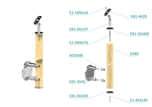 Dřevěný sloup, boční kotvení, bez výplně, vršek nastavitelný (ø42 mm), materiál: buk, broušený povrch s nátěrem BORI (bezbarvý) - slide 1