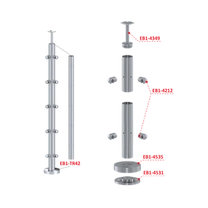 Nerezový sloup, vrchní kotvení, 5 řadový, rohový: 90°, vrch pevný (ø42,4x2 mm), broušená nerez K320 / AISI304 - slide 2