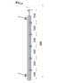 Nerezový sloup na francouzský balkón, boční kotvení, 5 řadový, průchozí, vrch pevný, (40x40x2.0 mm), broušená nerez K320 /AISI304