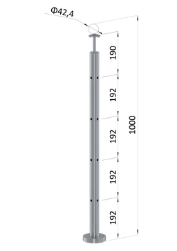 Nerezový sloup, vrchní kotvení, 4děrový rohový: 90°