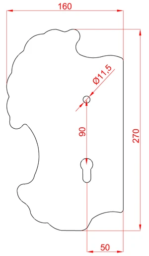 Štít 270x160x3mm, rozteč 90mm, levý, pro zámek ZM90/80 - slide 1