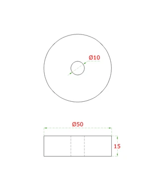 Přechod na vymezení vzdálenosti, ø 50mm /ø 10mm /L: 15mm, broušená nerez K320 /AISI304, bal: 1ks - slide 1