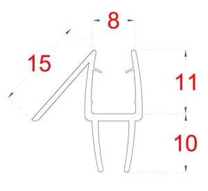 plastové tesnenie na sklo 8mm, medzi sklenené dvere a stenu alebo podlahu, 2200mm - slide 1