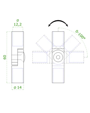 Spoj nastavitelný ø 12mm (0-100 °) s kloubem, leštěná nerez / AISI304 - slide 1