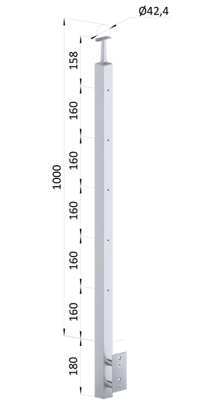 Nerezový stĺp,bočné kotvenie,5 radový M6,vnútorný,vrch pevný - slide 0