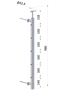 Nerezový sloup na francouzsky balkón, boční kotvení, 5 dírový, průchozí, vrch pevný, (ø 42.4x2 mm), broušená nerez K320 /AISI304
