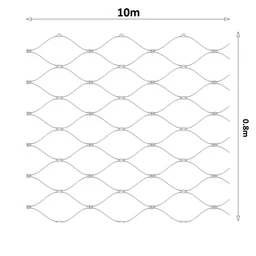 Nerezová lanková sieť, 0,8m x 10m (šxd), oko 60x104 mm, hrúbka lanka 2mm, AISI316 (V nerozloženom stave má sieť 11,92m)