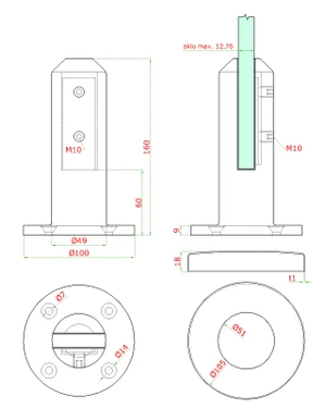 Vrchní kotvení pro sklo max. 12.76mm, broušená AISI316 - slide 2