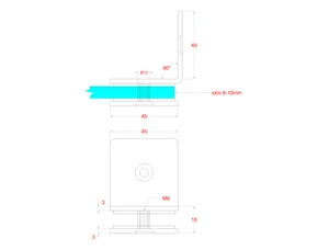 svorka skla na sklenený dverový systém, medzi stenu a sklo 90°, 45x45mm, hrúbka skla 8-10mm, brúsená nerez K320/AISI304 - slide 4