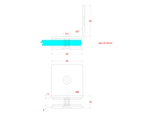 Svorka skla na skleněný dveřní systém, mezi stěnu a sklo 90°, 45x45 mm, tloušťka skla 8-10 mm, broušená nerez K320 / AISI304 - slide 4