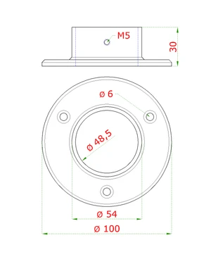 Příruba spodní (ø 100 mm) na trubku ø 48,3 mm, broušená nerez K320 / AISI304 - slide 1