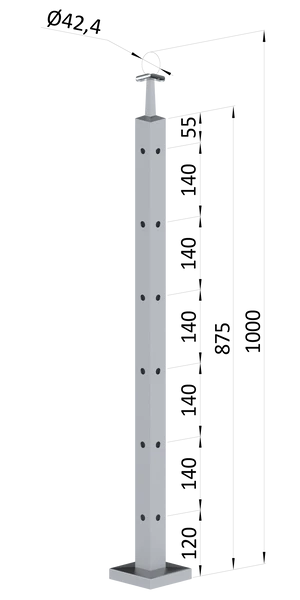 nerezový stĺp, vrchné kotvenie, 6 dierový rohový, vrch pevný (40x40mm), brúsená nerez K320 /AISI304 - slide 0